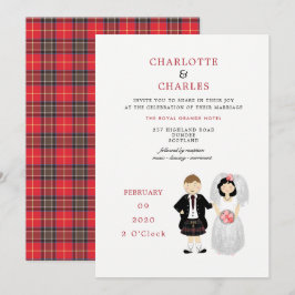 Invitación Cute Bride y Groom Tema Boda escocés Tartán