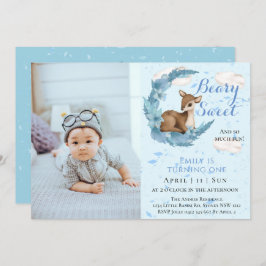 Invitación Cute Brown Bambi Flores Nubes Primer Fiesta de cum