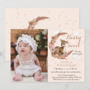 Invitación Cute Brown Bambi Flores Nubes Primer Fiesta de cum