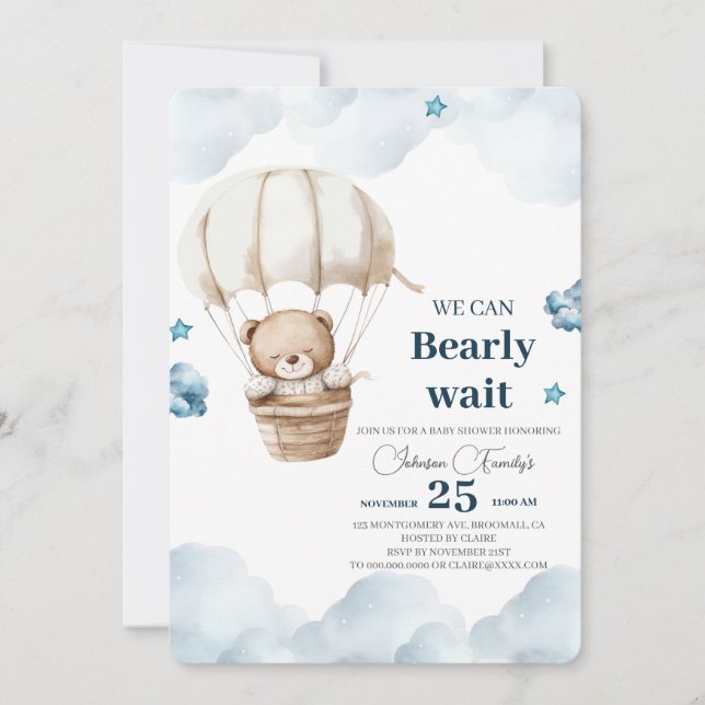 Invitación Cute Brown Bear Baby Shower (Anverso)