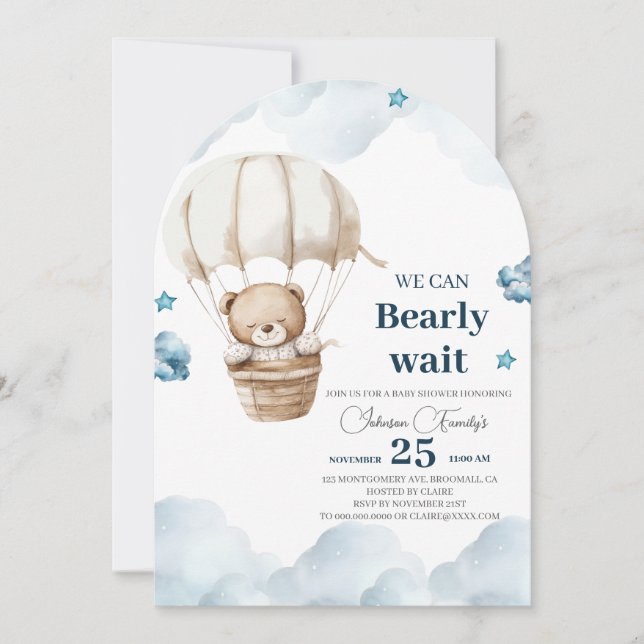 Invitación Cute Brown Bear Baby Shower (Anverso)