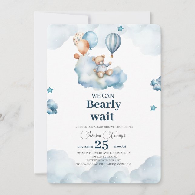 Invitación Cute Brown Bear Baby Shower (Anverso)