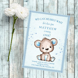 Invitación Cute Brown Bear Blanket For Boy Primer Cumpleaños