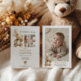 Invitación Cute brown Beary 1er cumpleaños Teddy Bear Foto