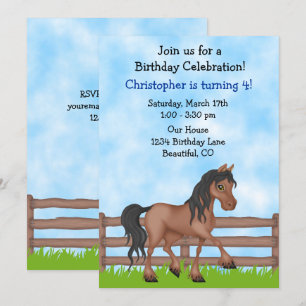 Invitación Cute Brown Horse Boys Fiesta de Cumpleaños