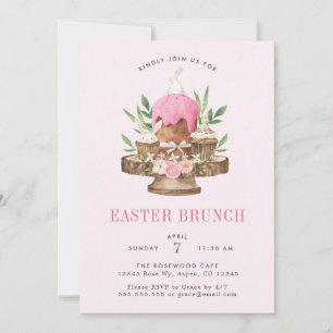 Invitación Cute Brunch de Pascua de conejito en acuarela