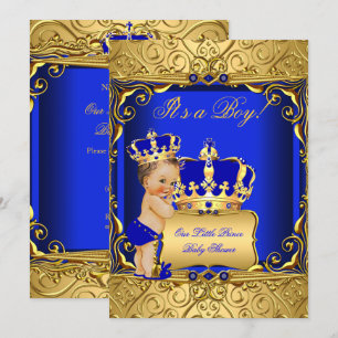 Invitación Cute Brunette Baby Shower Boy Regal Royal Blue