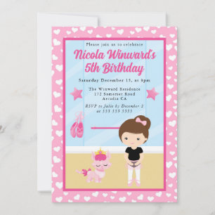 Invitación Cute Brunette Chica Ballerina Kids Cumpleaños