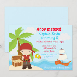 Invitación Cute Brunette Pirate Eye Patch Boy Fiesta de Cumpl