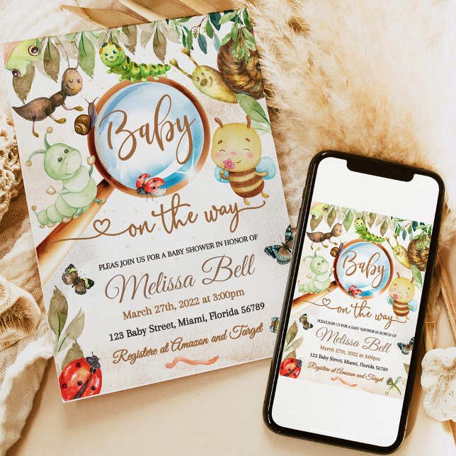 Invitación Cute Bug & Caterpillar Baby Shower (baby shower invitation, bug baby shower, woodland baby shower, cute bug invitation, ladybug baby sho)