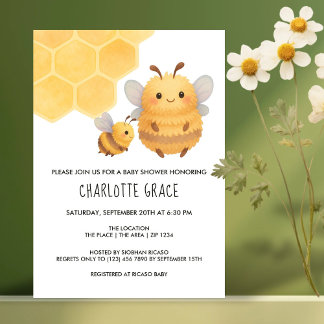 Invitación Cute Bumble Bee Baby Shower personalizado