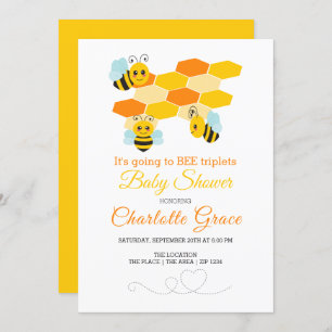 Invitación Cute Bumble Bee Triplets Baby Shower personalizado