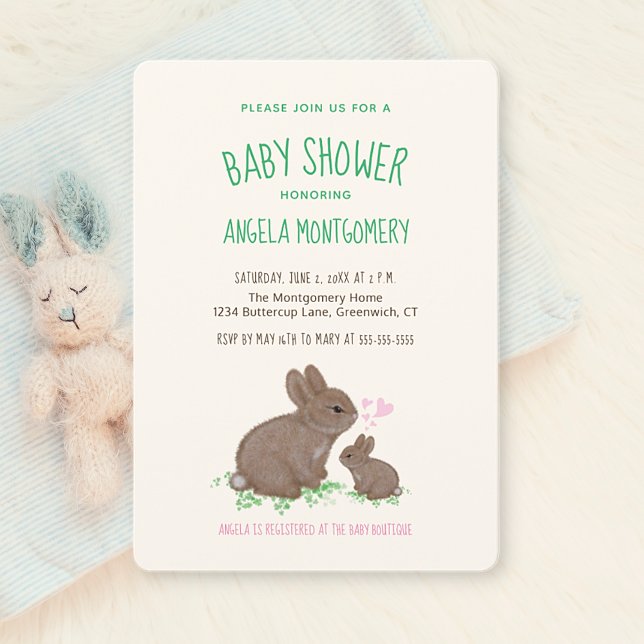 Invitación Cute Bunnids Woodland con Baby Shower Hearts (Subido por el creador)