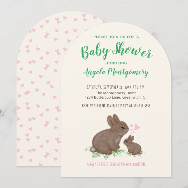 Invitación Cute Bunnies con Hearts Baby Shower (Anverso / Reverso)