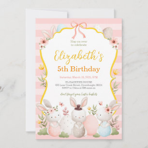 Invitación Cute Bunnies de Pascua Cumpleaños Rosa