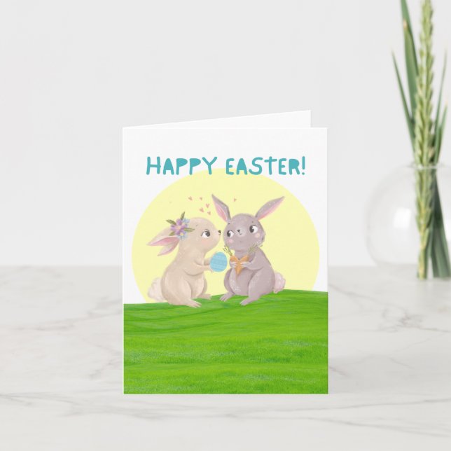 Invitación Cute Bunnies Happy Easter Card (Anverso)
