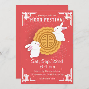 Invitación Cute Bunnies y Mooncake Festival de Mediados de Ot