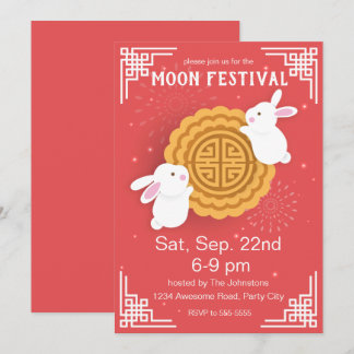 Invitación Cute Bunnies y Mooncake Festival de Mediados de Ot