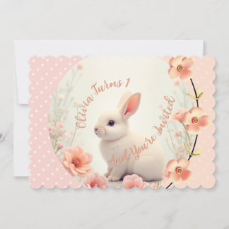 Invitación Cute Bunny And Floral