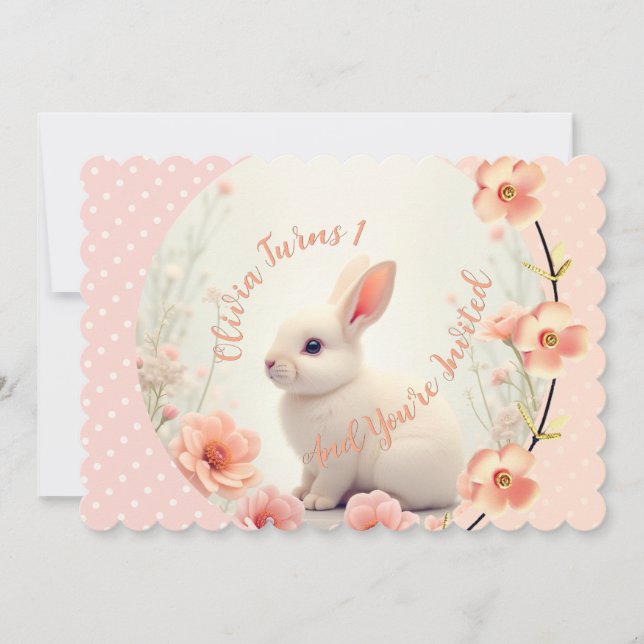 Invitación Cute Bunny And Floral (Anverso)