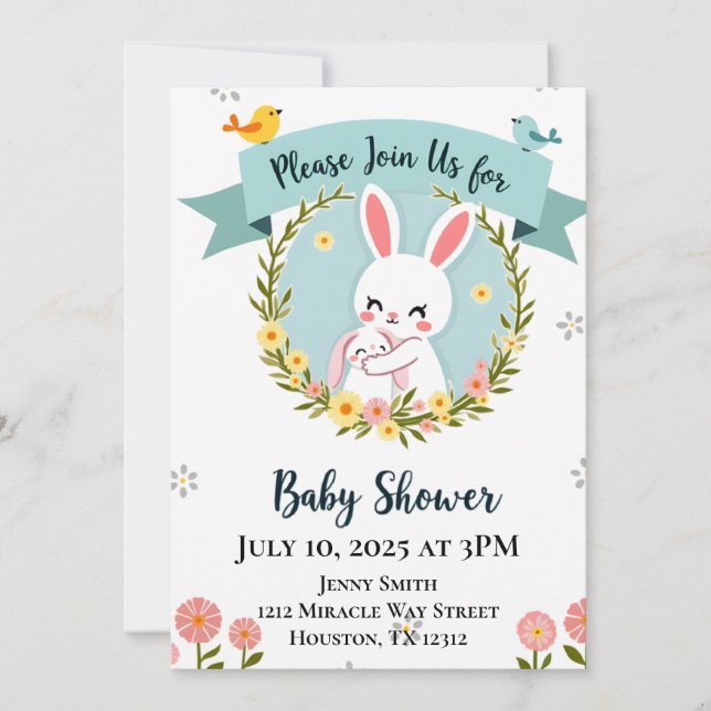 Invitación Cute Bunny Baby Shower (Anverso)