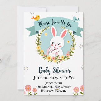 Invitación Cute Bunny Baby Shower