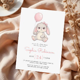 Invitación Cute Bunny Balloon Blush Pink Girls Baby Shower