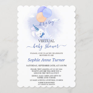 Invitación Cute Bunny Balloons Boy Virtual Baby Shower