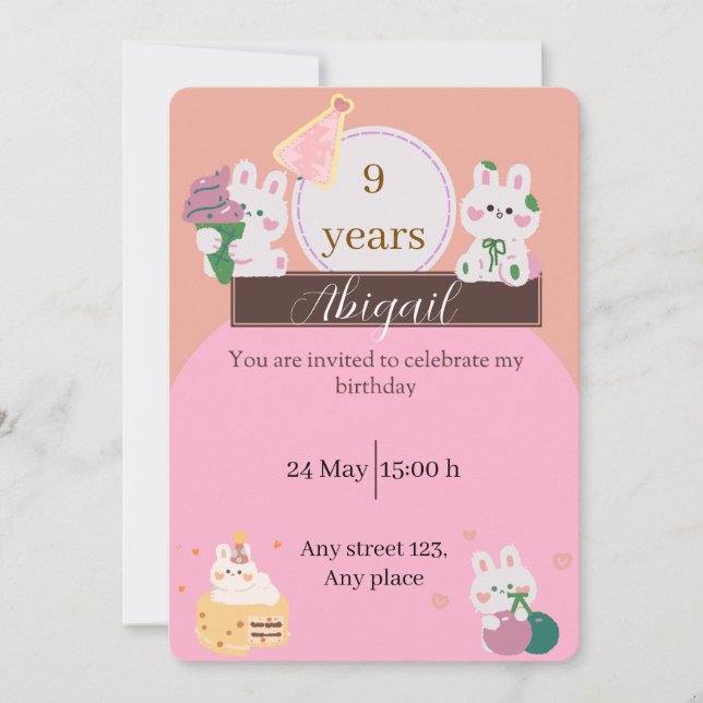 Invitación Cute Bunny Birthday Invitation (Anverso)