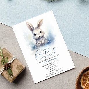 Invitación Cute Bunny Blue Winter Personalizado Baby Shower