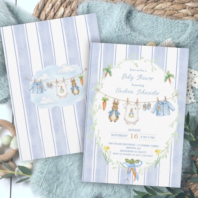 Invitación Cute Bunny Boy Clothesline Baby Shower (Subido por el creador)