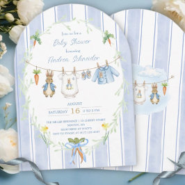 Invitación Cute Bunny Boy Clothesline Baby Shower