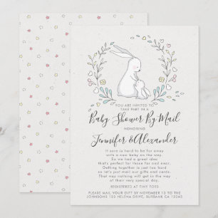 Invitación Cute Bunny Floral Couple e Baby Shower por correo