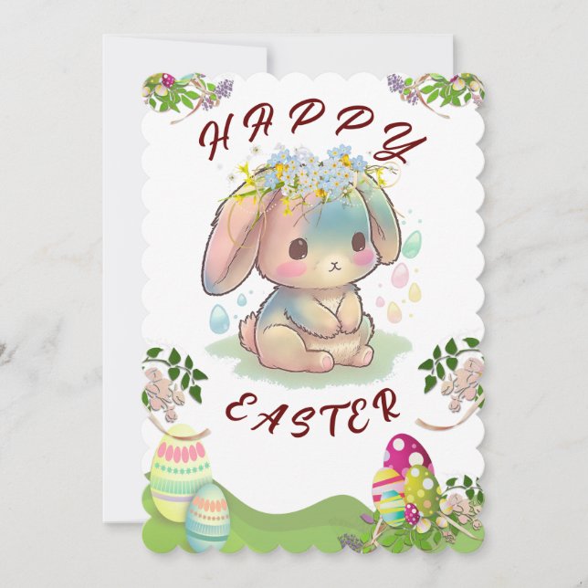 Invitación Cute Bunny Happy Easter card (Anverso)
