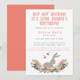 Invitación Cute Bunny Hop Hop Hooray Kids Cumpleaños