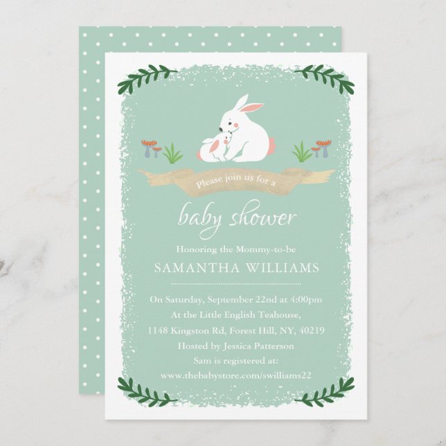 Invitación Cute Bunny Neutral Baby Shower (Anverso / Reverso)