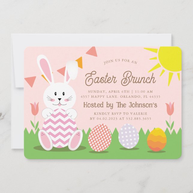 Invitación Cute Bunny Pascua Brunch  (Anverso)