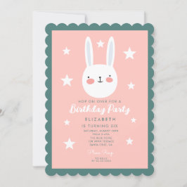 Invitación Cute Bunny Pink Green Purple Stars Cumpleaños