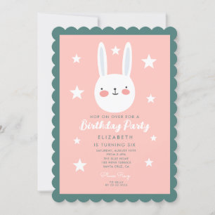 Invitación Cute Bunny Pink Green Purple Stars Cumpleaños