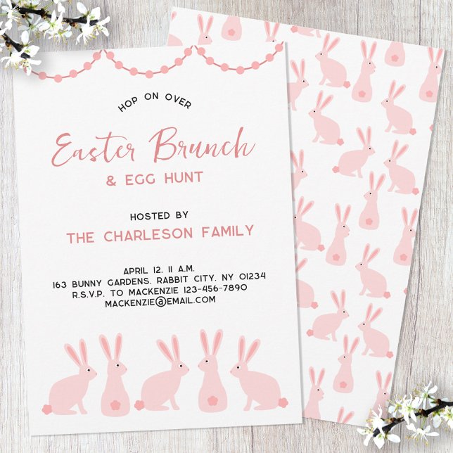 Invitación Cute Bunny Rabbit Desayuno de Pascua (Pink Bunny Rabbit Easter Brunch invitation)