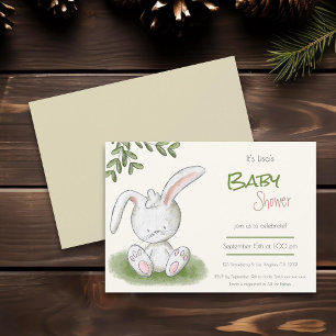 Invitación Cute Bunny Rabbit Greenery Neutral Baby Shower
