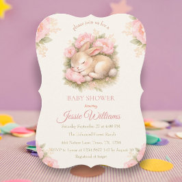 Invitación Cute Bunny Rabbit Pink Blush Baby Shower