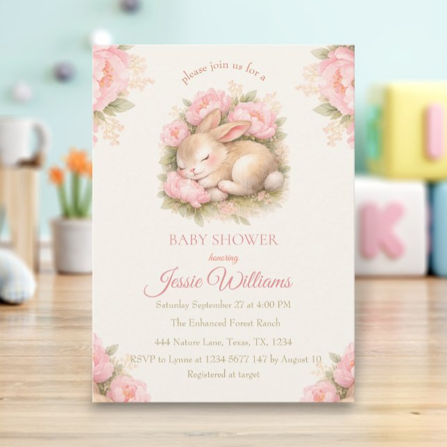 Invitación Cute Bunny Rabbit Pink Blush Baby Shower (Subido por el creador)