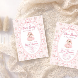 Invitación Cute Bunny Rabbit Pink Girl Baby Shower