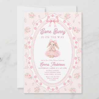 Invitación Cute Bunny Rabbit Pink Girl Baby Shower