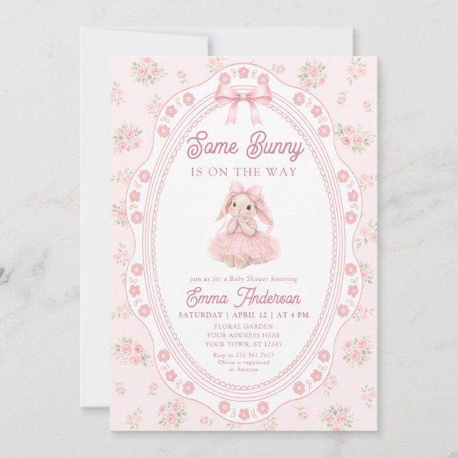 Invitación Cute Bunny Rabbit Pink Girl Baby Shower (Anverso)