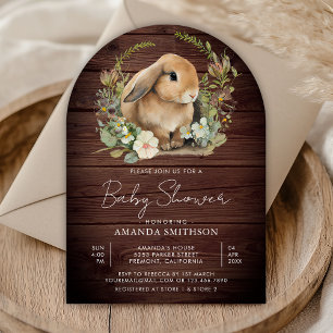 Invitación Cute Bunny Sage Green Floral Arch Baby Shower