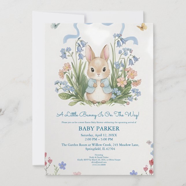 Invitación Cute Bunny Spring Floral Baby Shower (Anverso)
