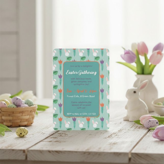 Invitación Cute Bunny & Tulip Easter Gathering Invitation  (Subido por el creador)