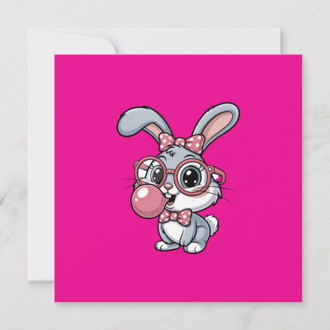 Invitación Cute Bunny with Glasses Blowing Bubble Gum (Anverso)